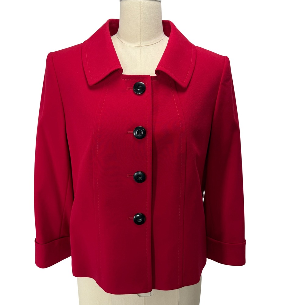 Tahari Arthur S Levine Womens 10 Red Tailored Blazer Jacket Career Business